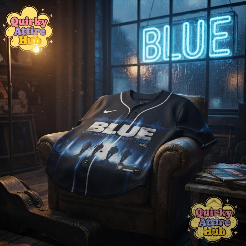 Blue 25th Anniversary Tour Black Baseball Jersey Front Graphic & Band Member Portraits 22 Blue 25th Anniversary Tour Black Baseball Jersey Front Graphic & Band Member Portraits