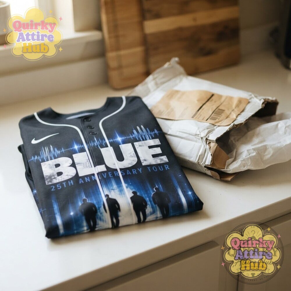 Blue 25th Anniversary Tour Black Baseball Jersey Front Graphic & Band Member Portraits 25 Blue 25th Anniversary Tour Black Baseball Jersey Front Graphic & Band Member Portraits