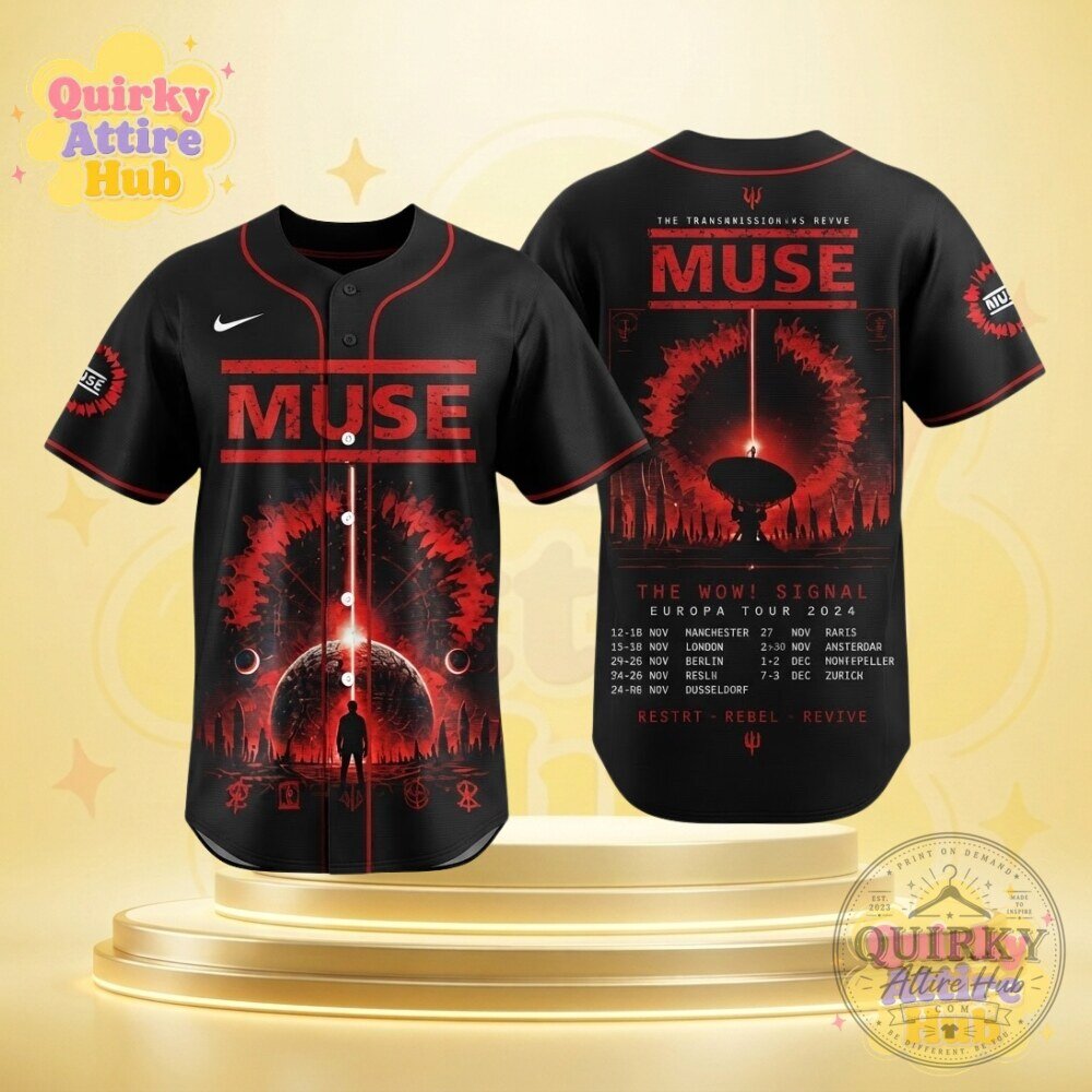 Muse The Wow Signal Europa Tour 2026 Baseball Jersey Black & Red