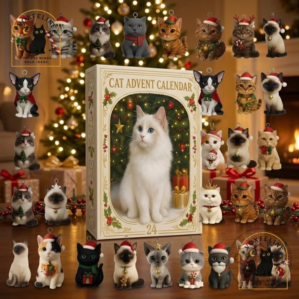 Christmas Cat 24-Day Advent Calendar Miniature Cat Breed Ornaments 13 Christmas Cat 24-Day Advent Calendar Miniature Cat Breed Ornaments